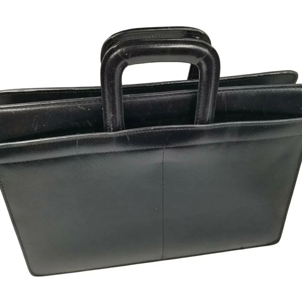 Black Briefcase Leather Unisex Laptop 15" Computer Carrying Case Bag